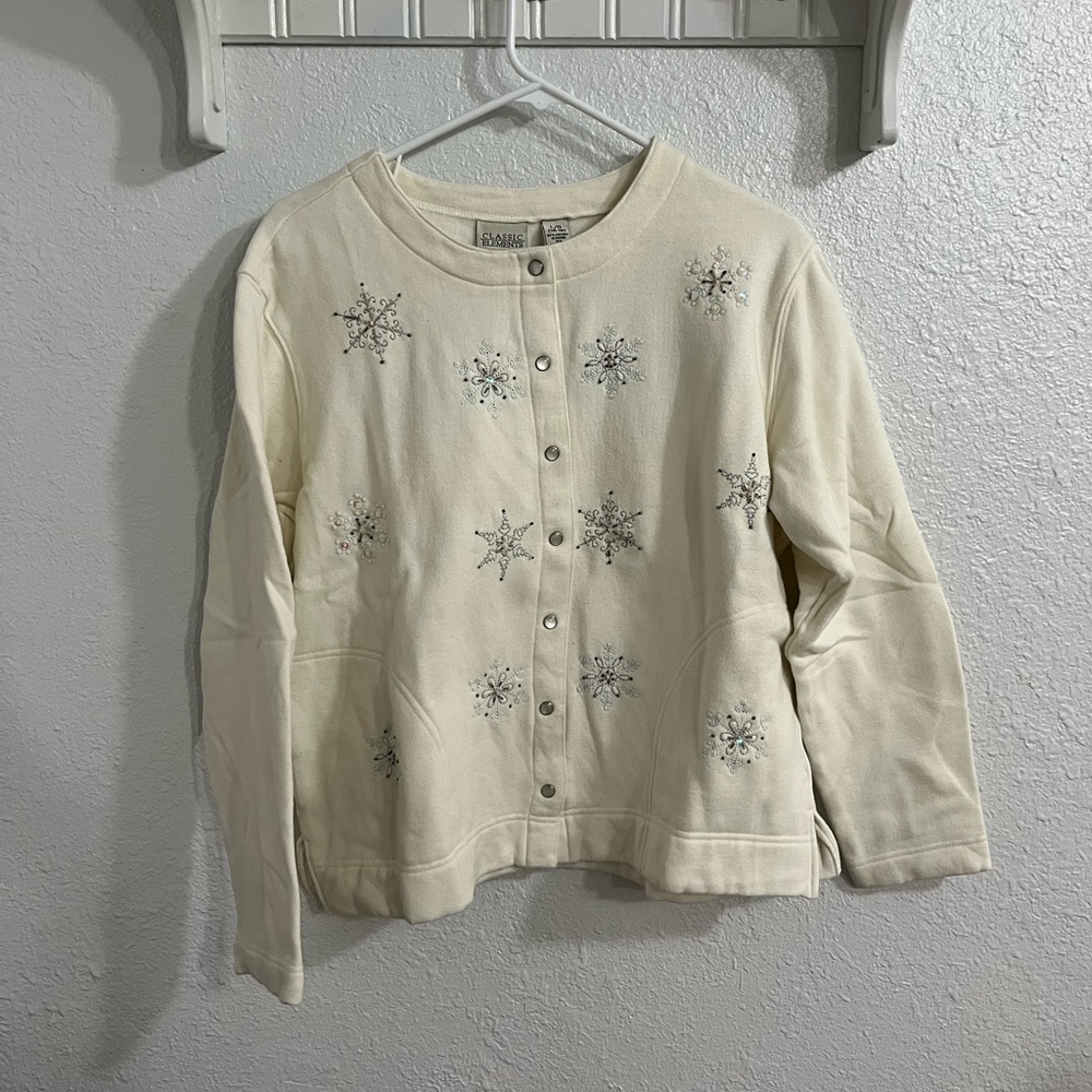 Embroidered snap sweater